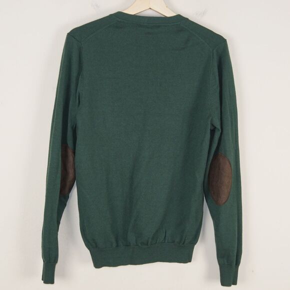 Pilsner Urquell 100% Wool Green Elbow Patch Cardigan Sweater Unisex Sz M - Picture 2 of 13